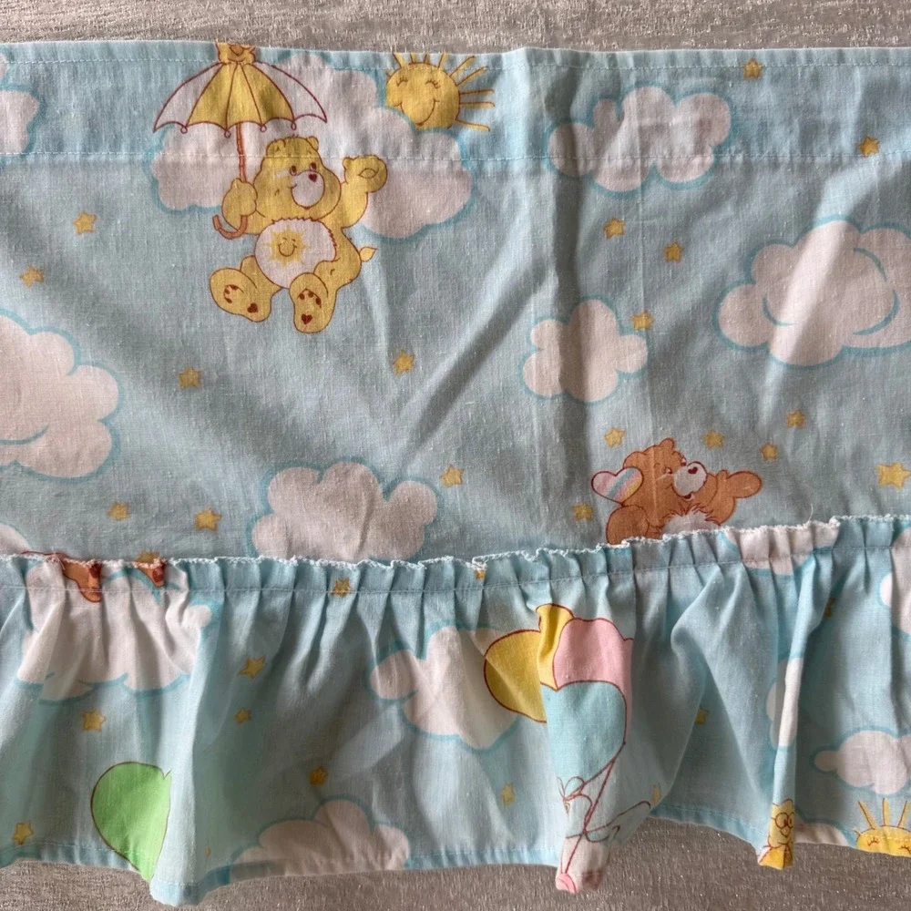 Vintage Care Bears Ruffled Window Valance Curtain Light Blue 80s 84x12